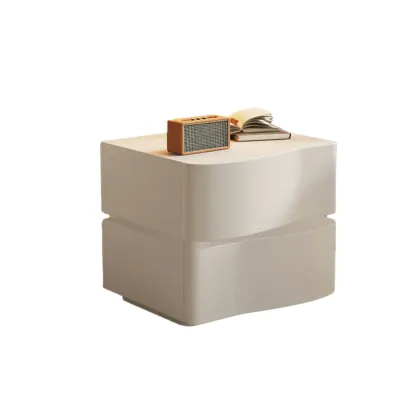 Modern White Waved Wood 3-Drawer Nightstand Image - 5