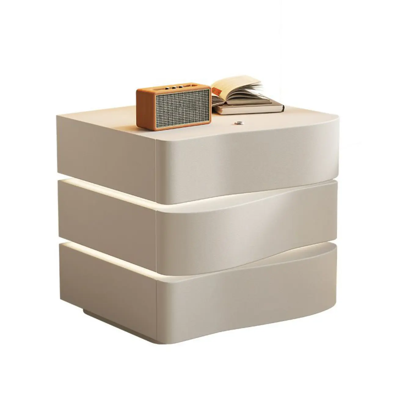 Modern White Waved Wood 3-Drawer Nightstand Image - 6 | homeyfad