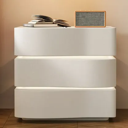 Modern White Waved Wood 3-Drawer Nightstand Image - 2
