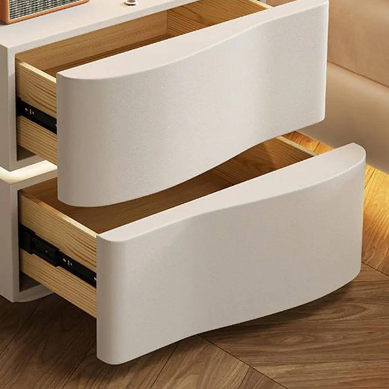 Modern White Waved Wood 3-Drawer Nightstand Image - 9 | homeyfad
