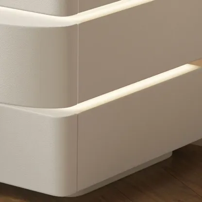 Modern White Waved Wood 3-Drawer Nightstand Image - 10