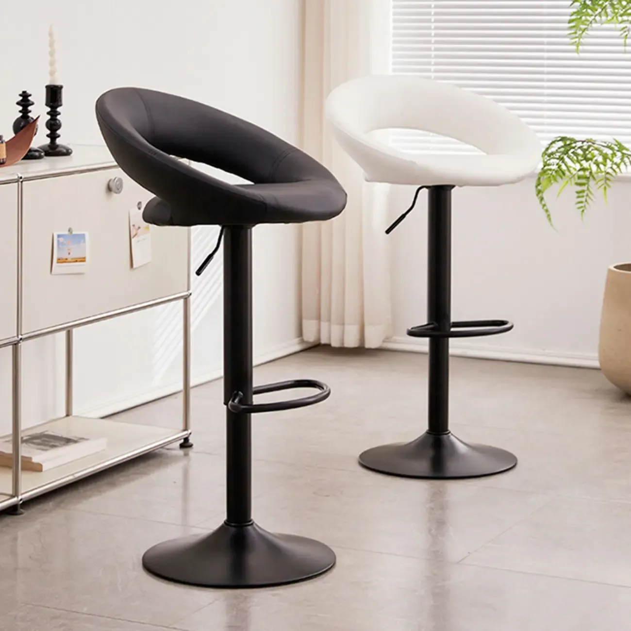 Glam Leather Swivel Adjustable Bar Stools with Cushions for Home Image - 2