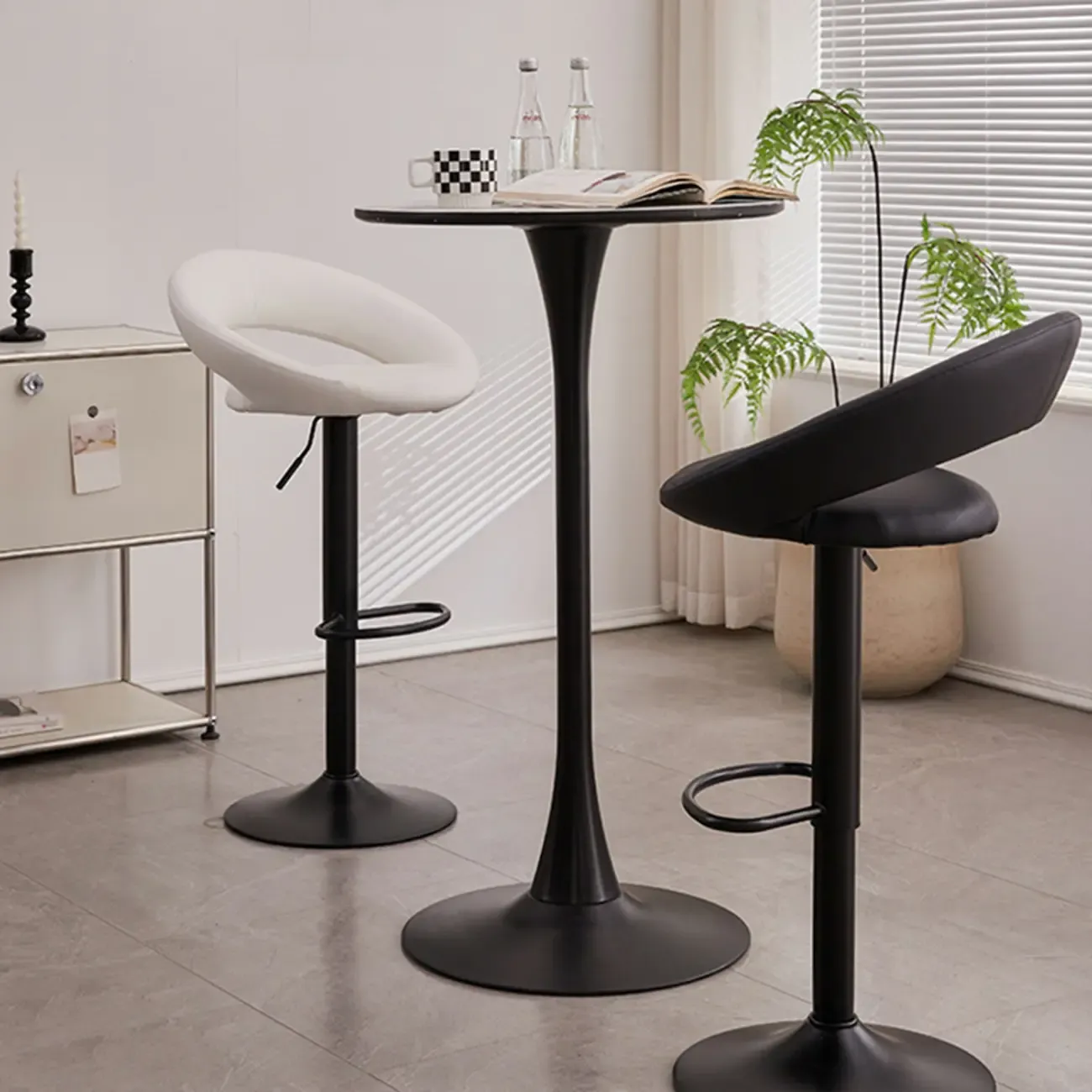 Glam Leather Swivel Adjustable Bar Stools with Cushions for Home Image - 1