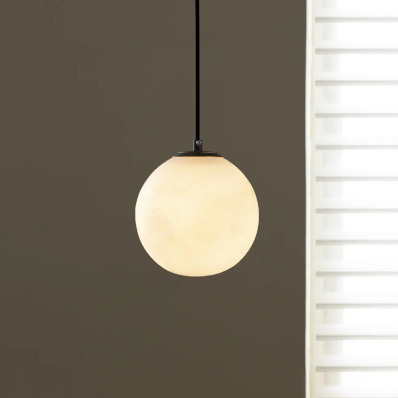 Modern Stone Globe Pendant Light Black Metal Hanging Image - 2 | homeyfad