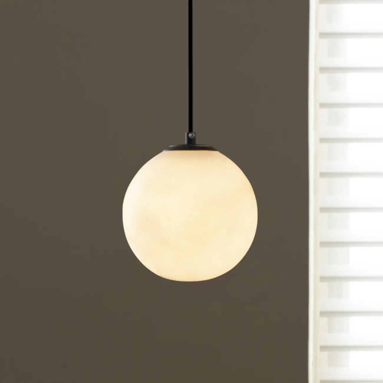 Modern Stone Globe Pendant Light Black Metal Hanging Image - 3 | homeyfad