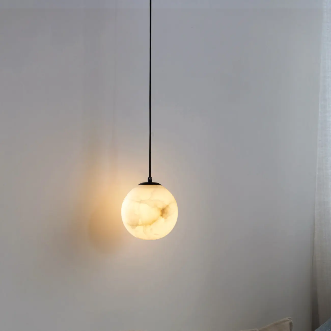 Modern Stone Globe Pendant Light Black Metal Hanging Image - 4 | homeyfad