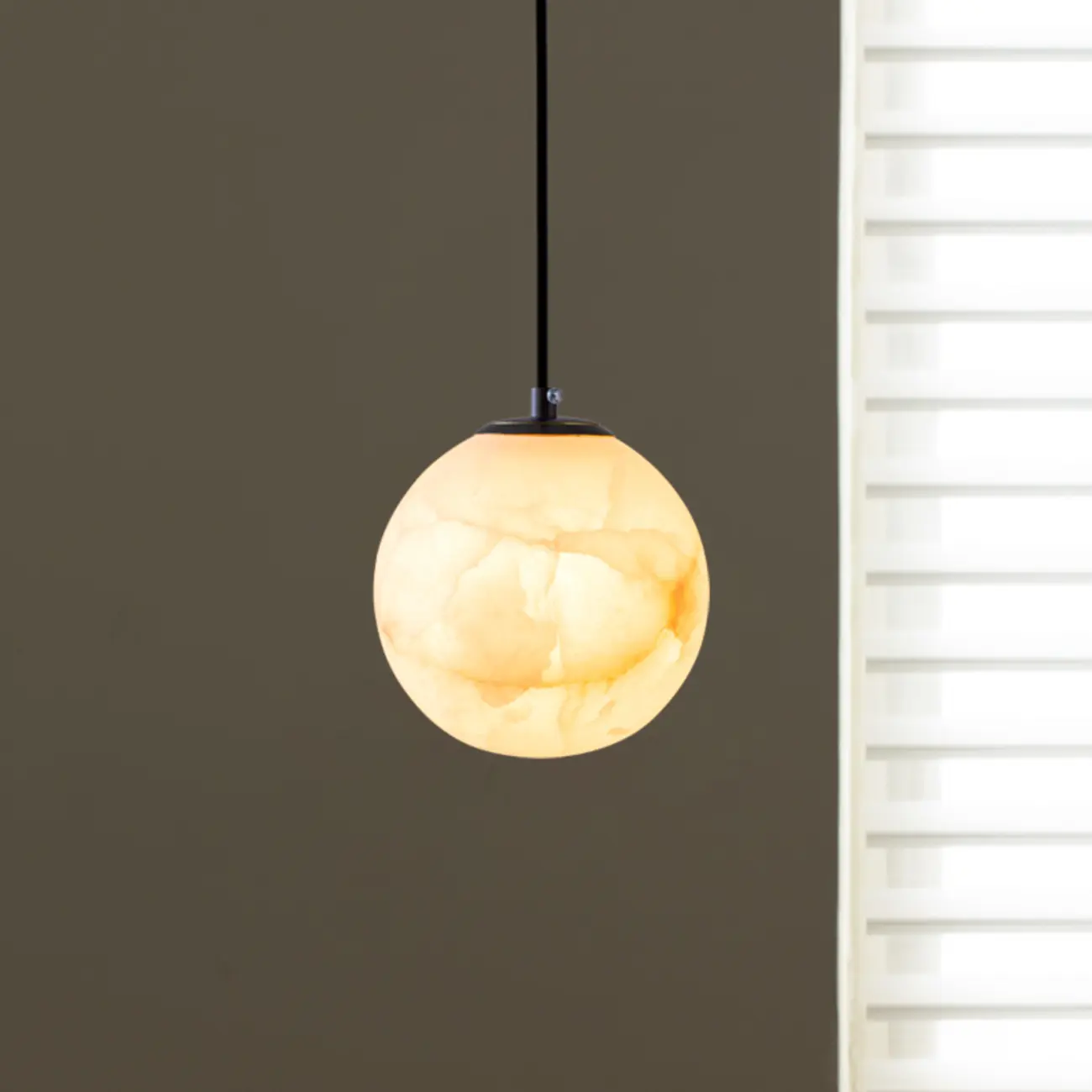 Modern Stone Globe Pendant Light Black Metal Hanging Image - 5 | homeyfad