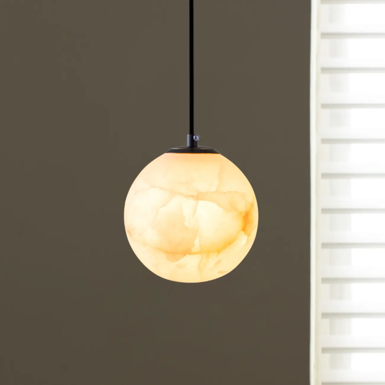 Modern Stone Globe Pendant Light Black Metal Hanging Image - 7 | homeyfad