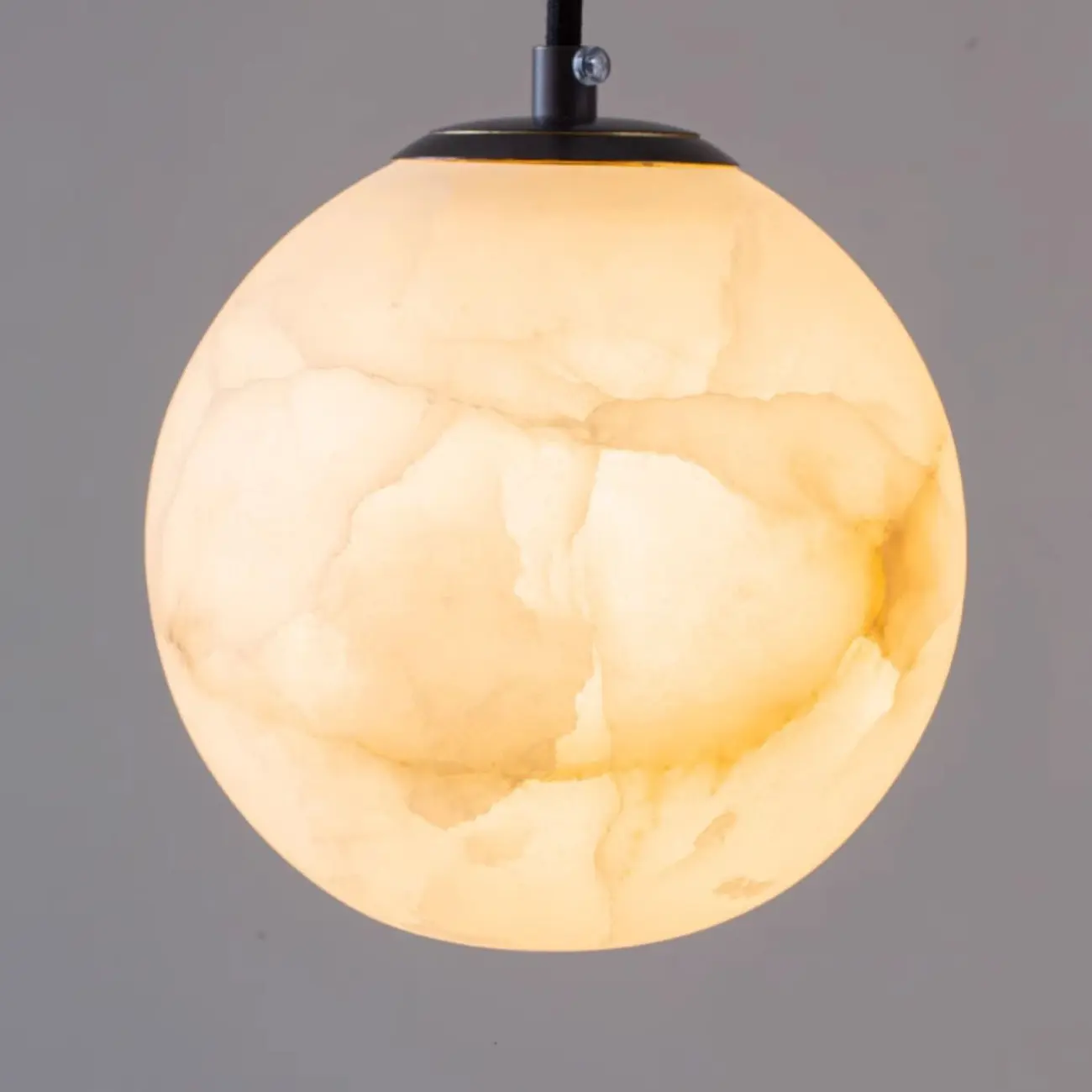 Modern Stone Globe Pendant Light Black Metal Hanging Image - 10 | homeyfad