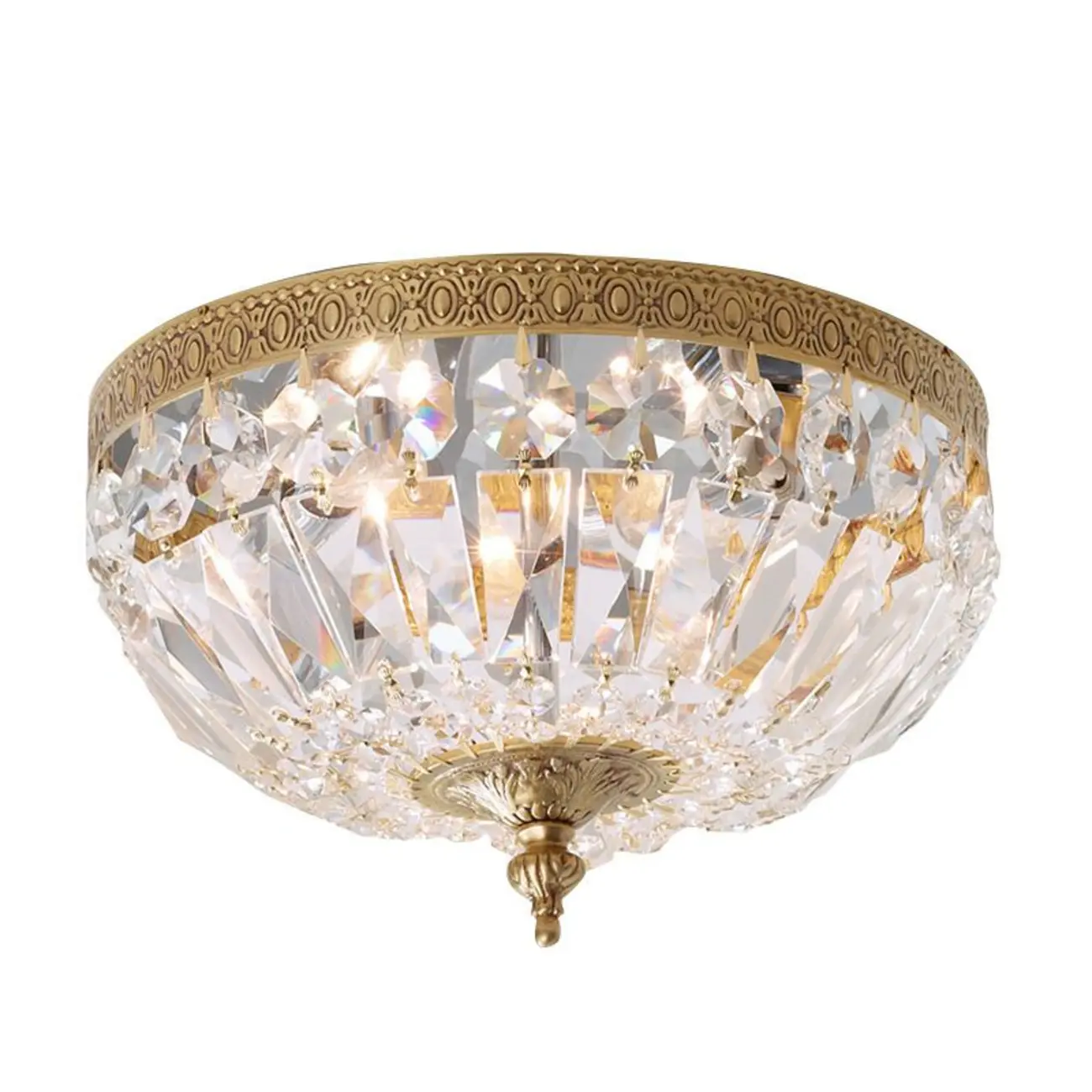 European Classical Crystal Brass Drum Flush Ceiling Light Image - 11 | homeyfad