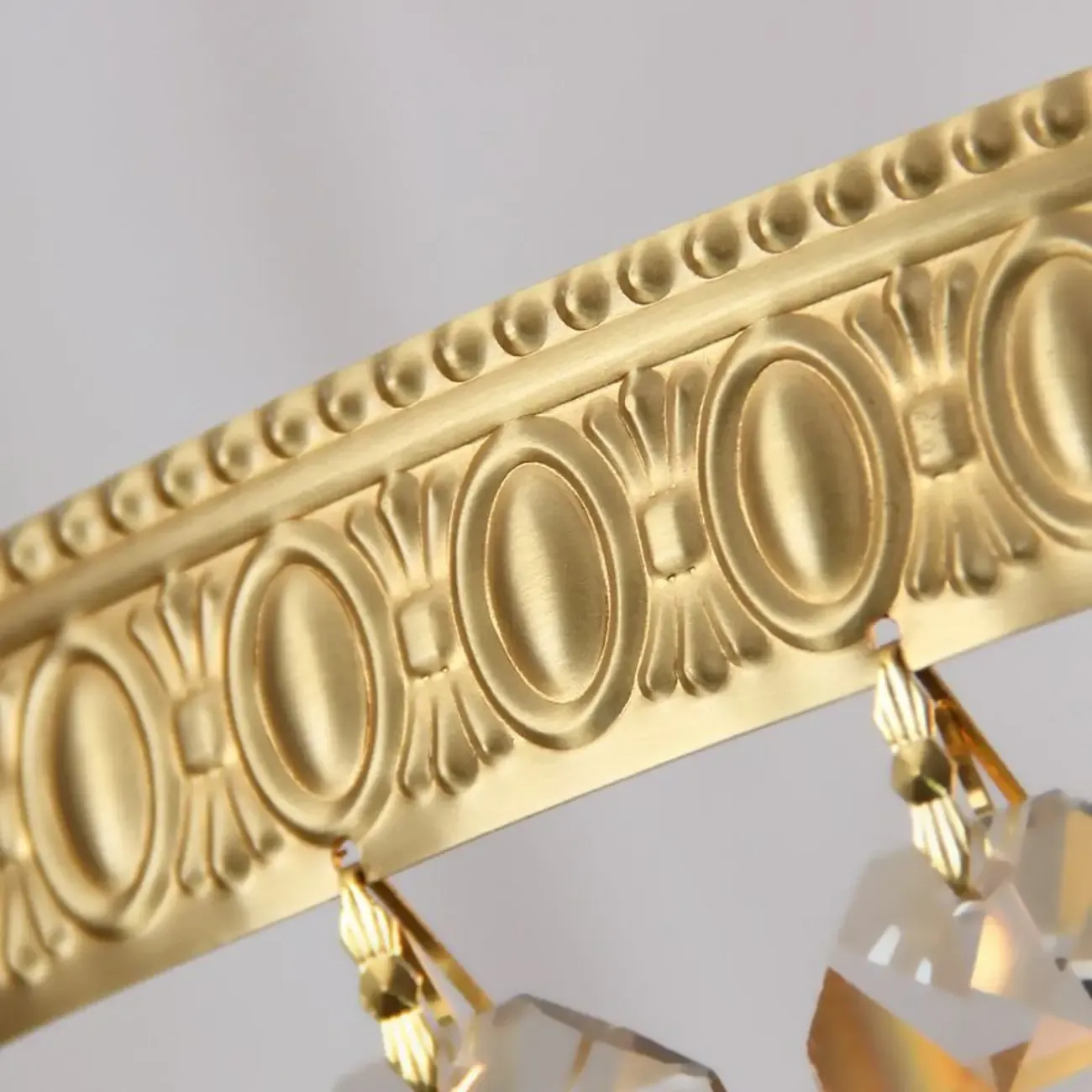 European Classical Crystal Brass Drum Flush Ceiling Light Image - 4