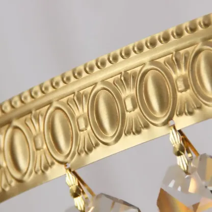 European Classical Crystal Brass Drum Flush Ceiling Light Image - 4