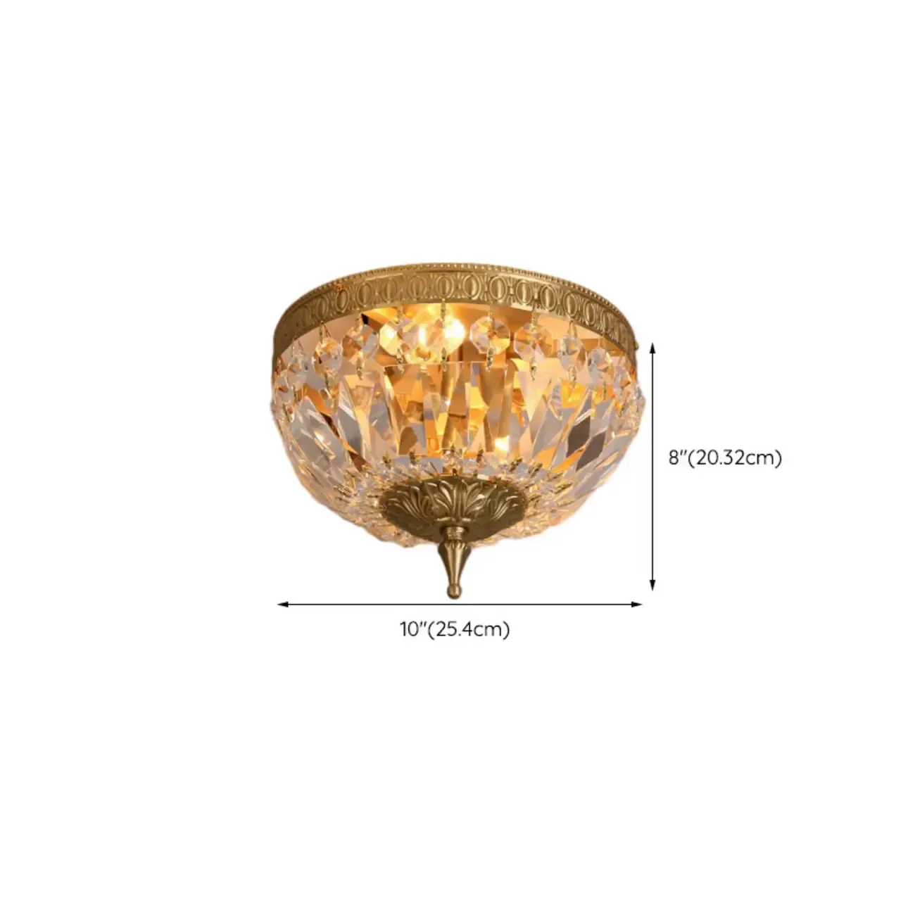 European Classical Crystal Brass Drum Flush Ceiling Light #size