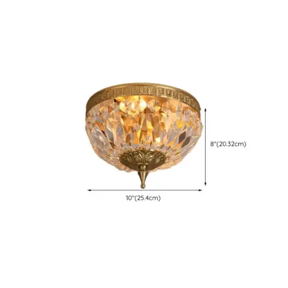 European Classical Crystal Brass Drum Flush Ceiling Light #size