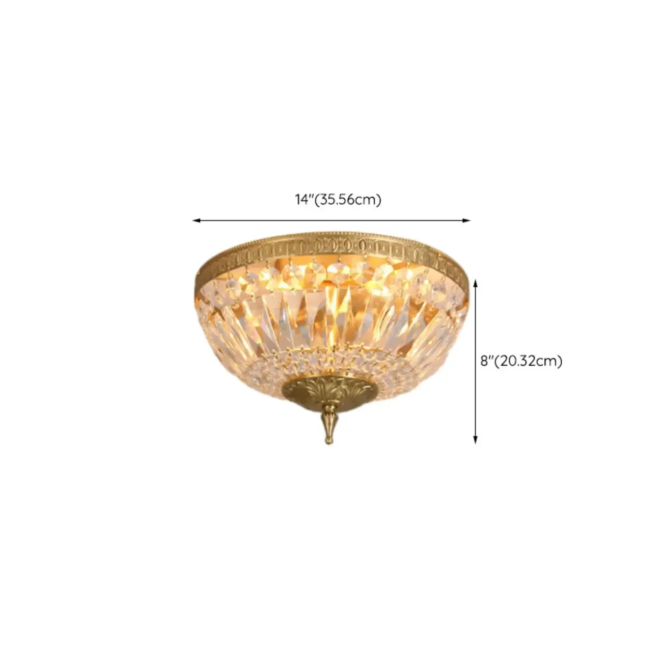 European Classical Crystal Brass Drum Flush Ceiling Light Image - 13