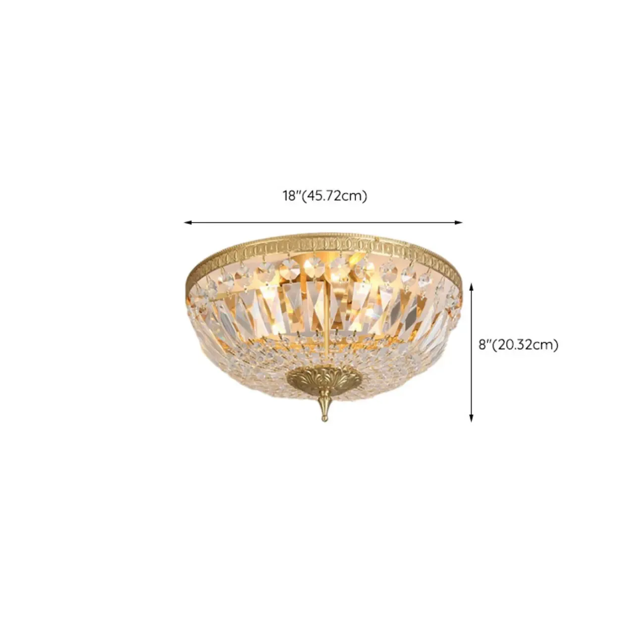 European Classical Crystal Brass Drum Flush Ceiling Light Image - 14