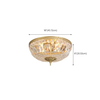 European Classical Crystal Brass Drum Flush Ceiling Light Image - 14
