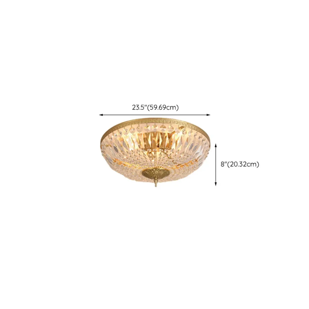European Classical Crystal Brass Drum Flush Ceiling Light Image - 15