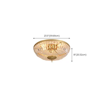 European Classical Crystal Brass Drum Flush Ceiling Light Image - 15