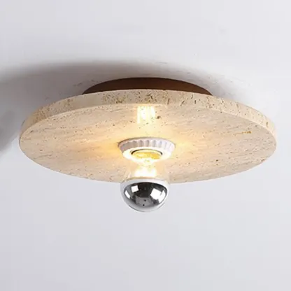 Modern Cylinder Stone Beige Flush Ceiling Light for Hallway Image - 2