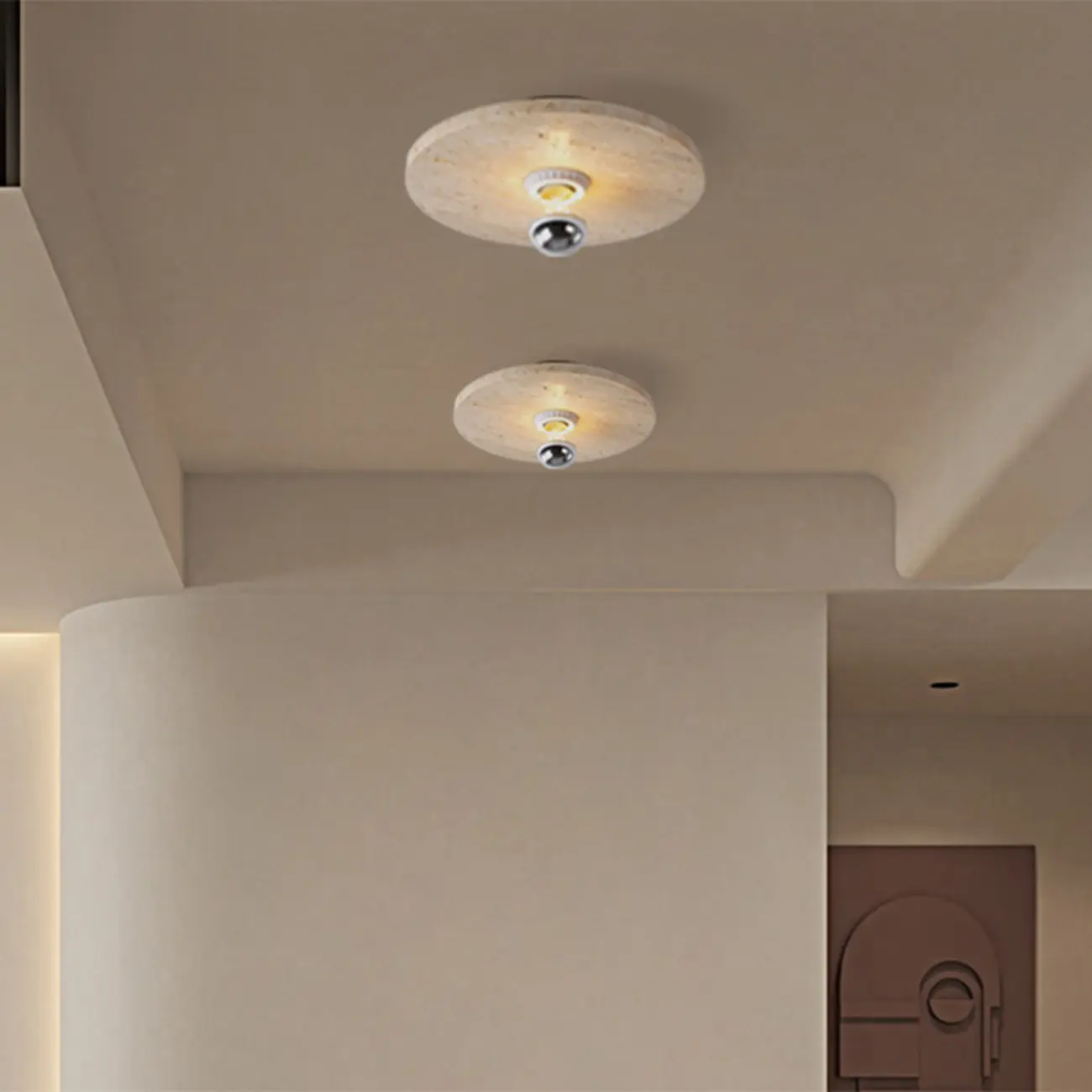 Modern Cylinder Stone Beige Flush Ceiling Light for Hallway Image - 8 | homeyfad