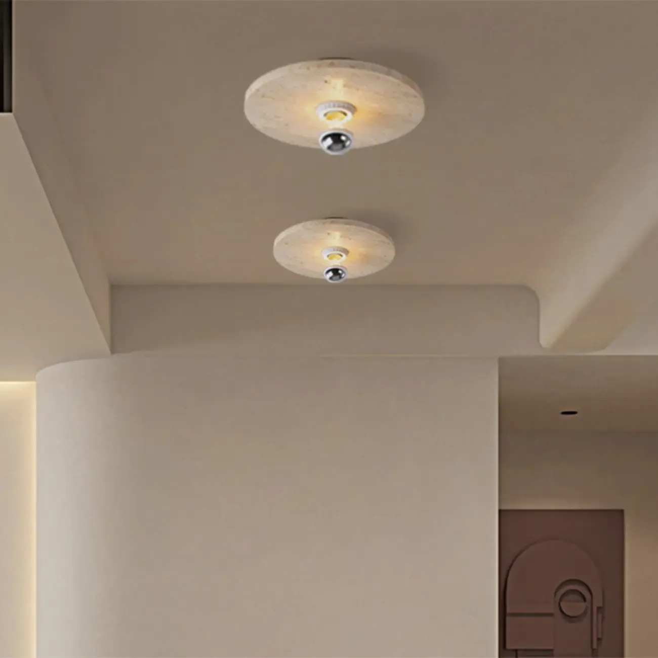 Modern Cylinder Stone Beige Flush Ceiling Light for Hallway Image - 8