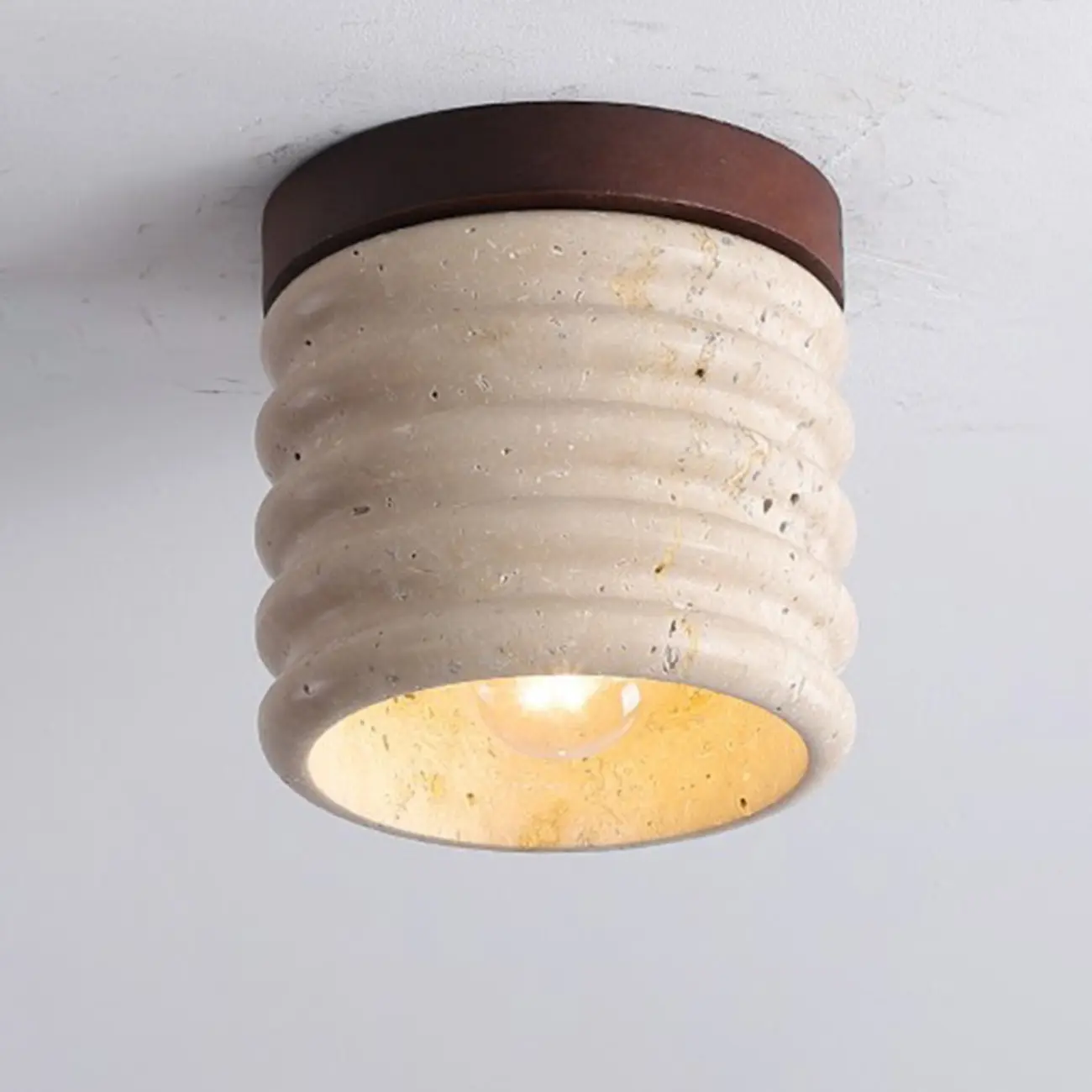 Modern Cylinder Stone Beige Flush Ceiling Light for Hallway Image - 3 | homeyfad