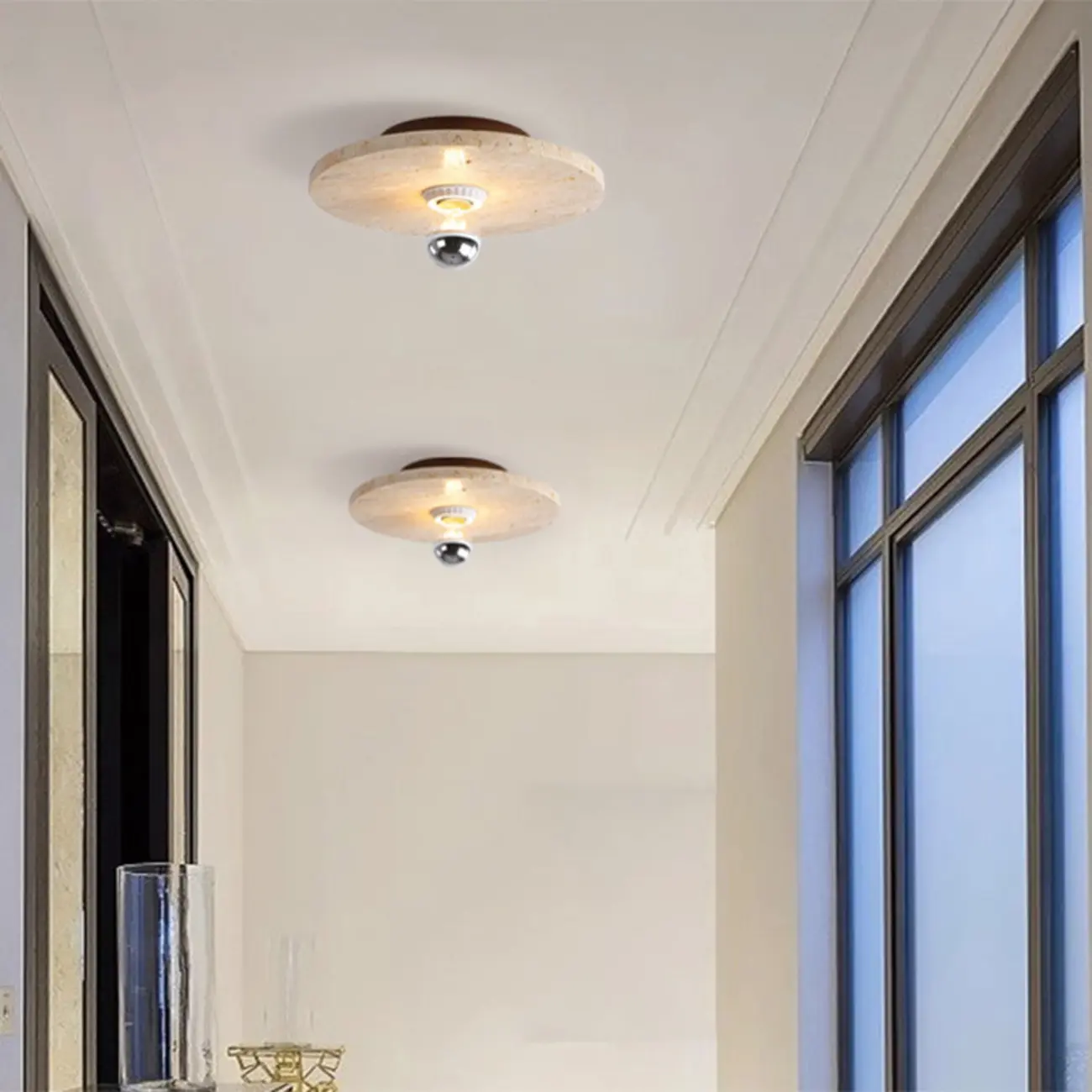 Modern Cylinder Stone Beige Flush Ceiling Light for Hallway Image - 10 | homeyfad