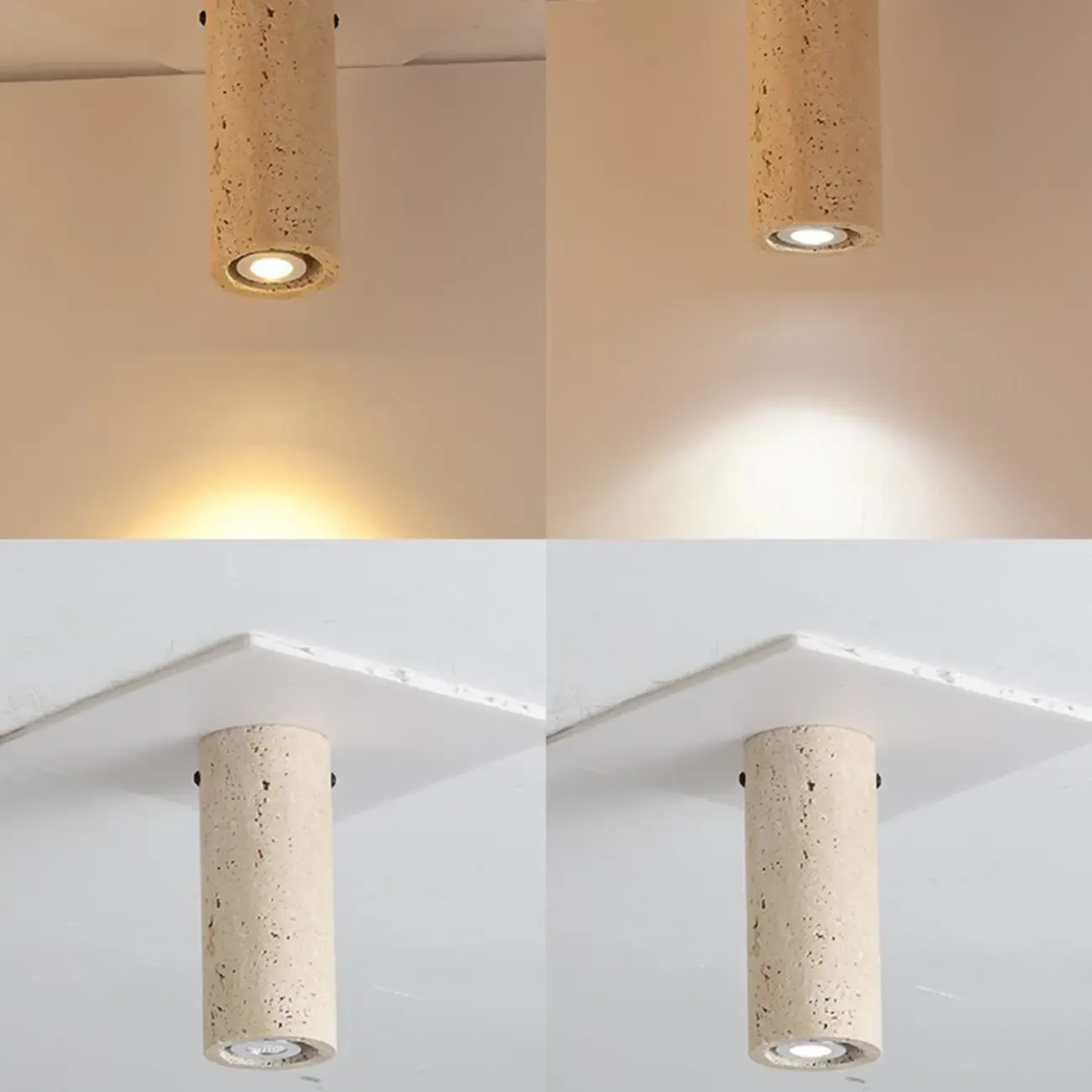 Modern Cylinder Stone Beige Flush Ceiling Light for Hallway Image - 12