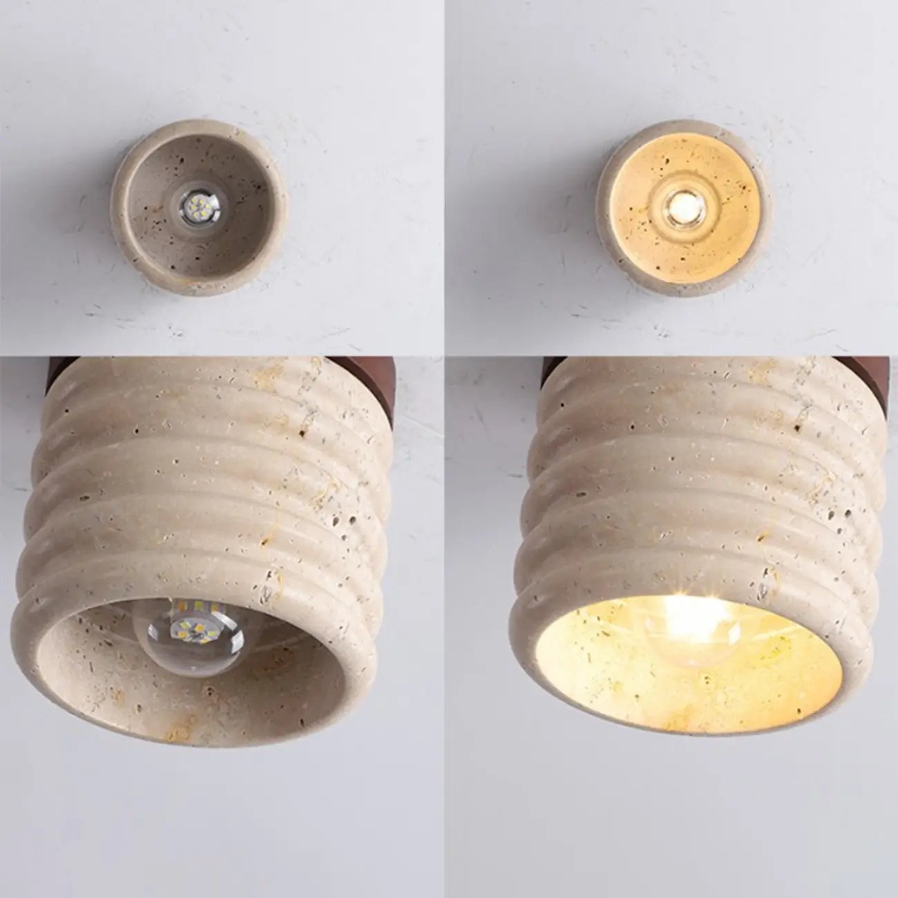 Modern Cylinder Stone Beige Flush Ceiling Light for Hallway Image - 4 | homeyfad