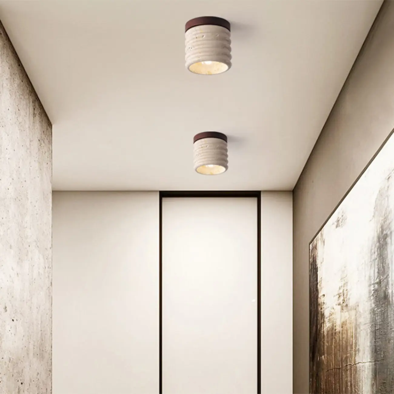 Modern Cylinder Stone Beige Flush Ceiling Light for Hallway Image - 15 | homeyfad