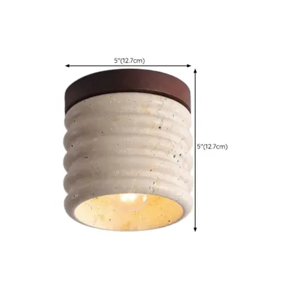 Modern Cylinder Stone Beige Flush Ceiling Light for Hallway Image - 17