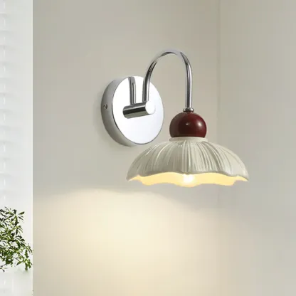 Modern Minimalist Metal Wall Light with Beige Shade Image - 3