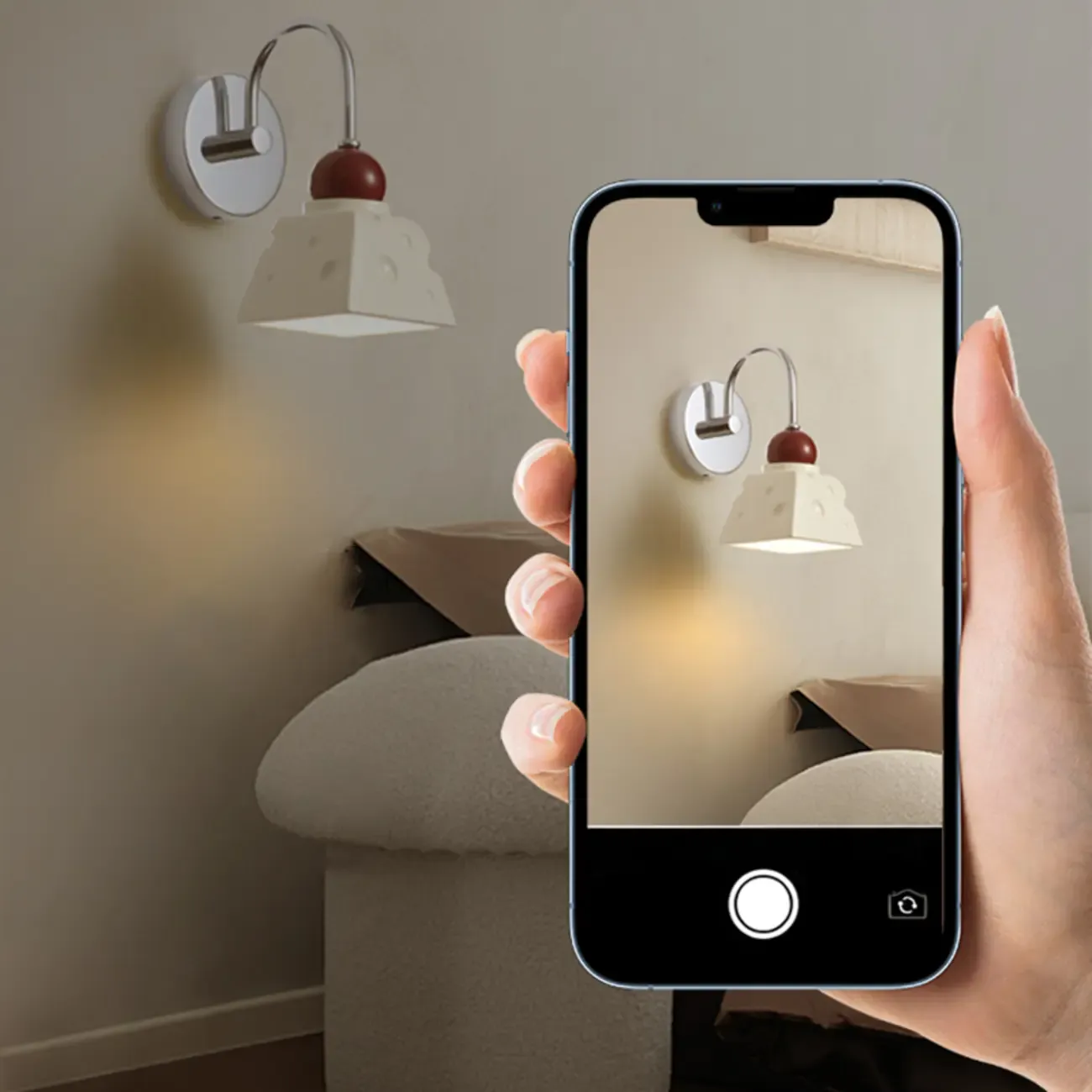 Modern Minimalist Metal Wall Light with Beige Shade Image - 16