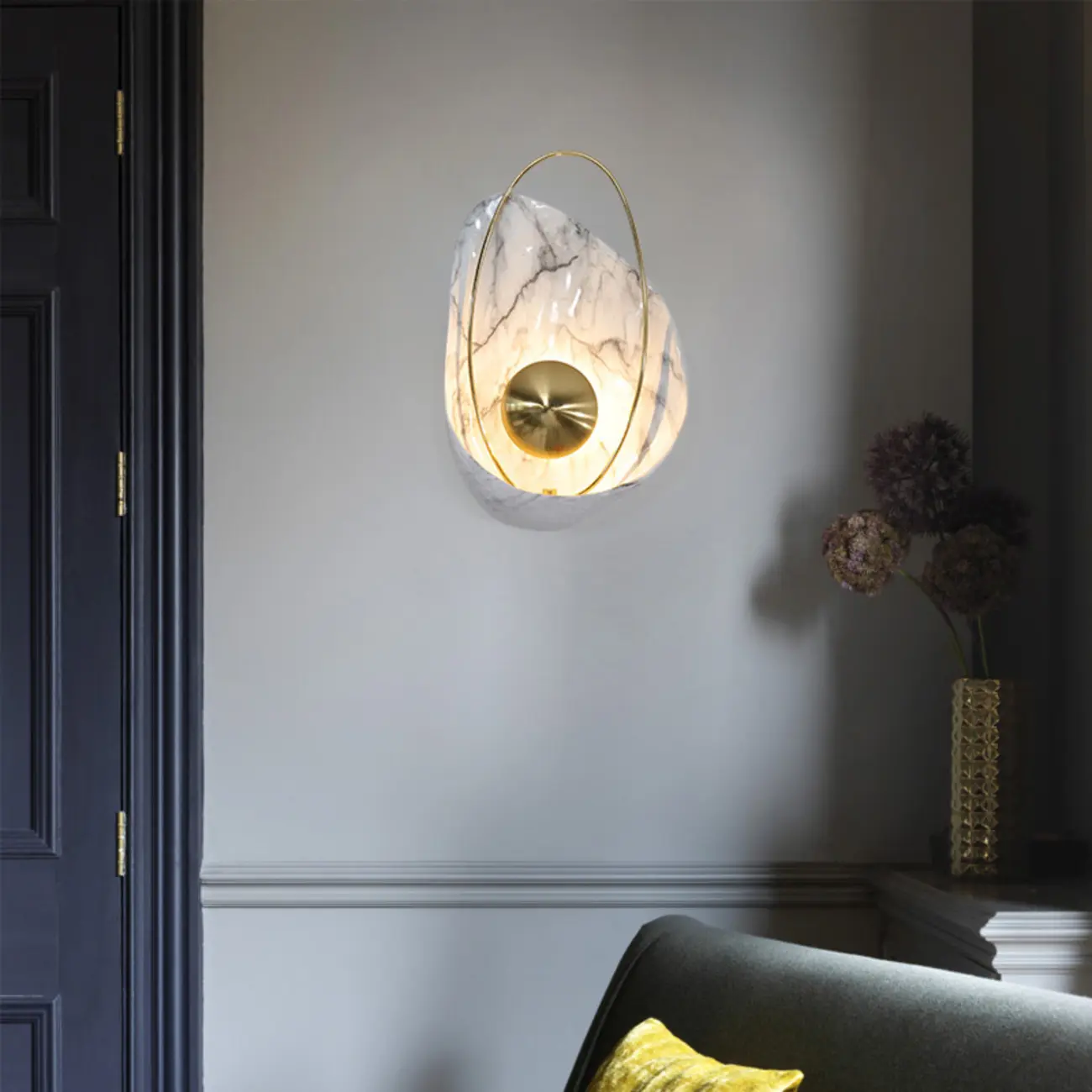 Modern Marble Wall Light with Brass and Resin Shade Image - 7 | homeyfad