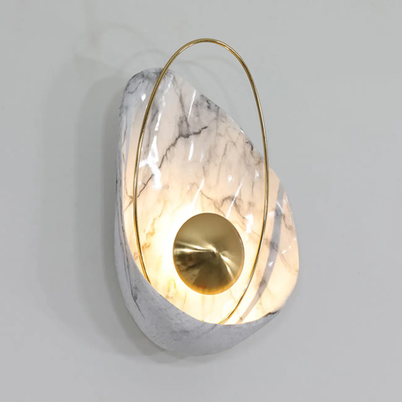 Modern Marble Wall Light with Brass and Resin Shade Image - 2 | homeyfad