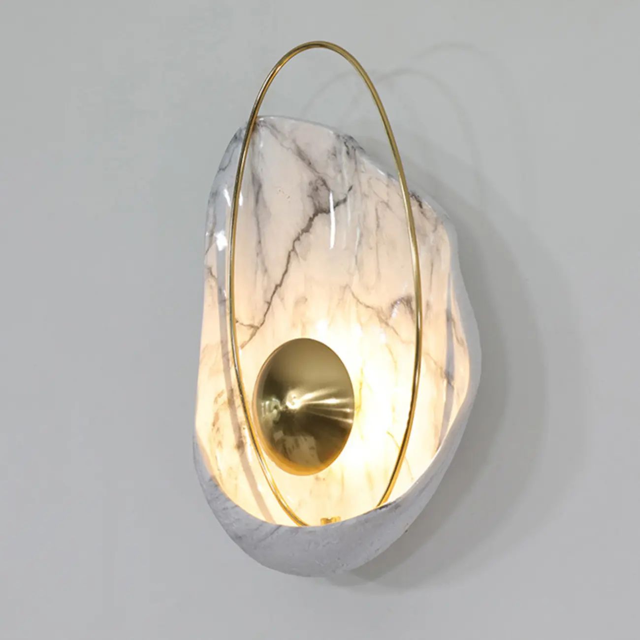 Modern Marble Wall Light with Brass and Resin Shade Image - 10 | homeyfad
