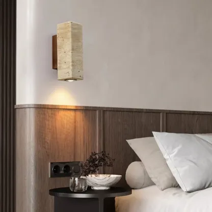 Minimalist Beige Stone Geometric Adjustable Wall Sconce Image - 1