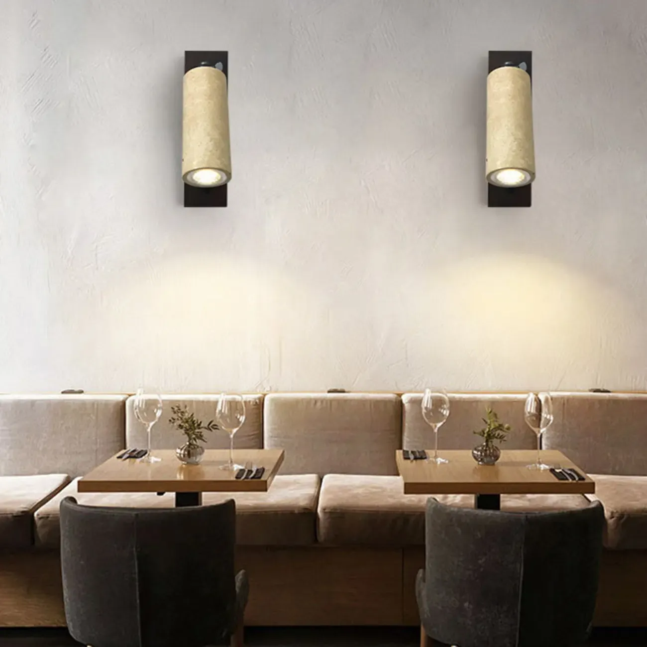 Minimalist Beige Stone Geometric Adjustable Wall Sconce Image - 3