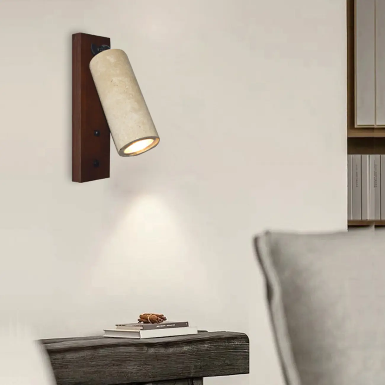 Minimalist Beige Stone Geometric Adjustable Wall Sconce Image - 2 | homeyfad