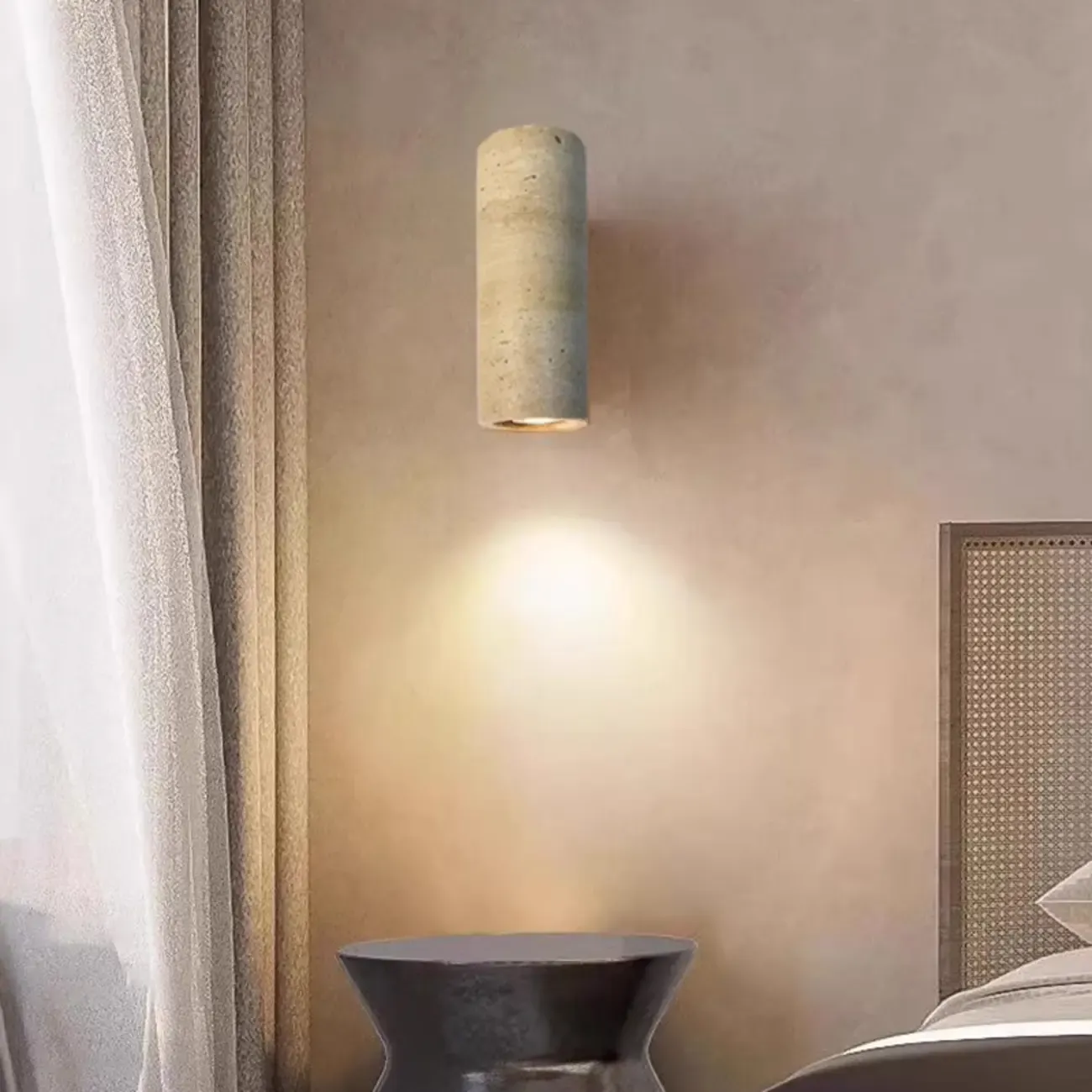 Minimalist Beige Stone Geometric Adjustable Wall Sconce Image - 4