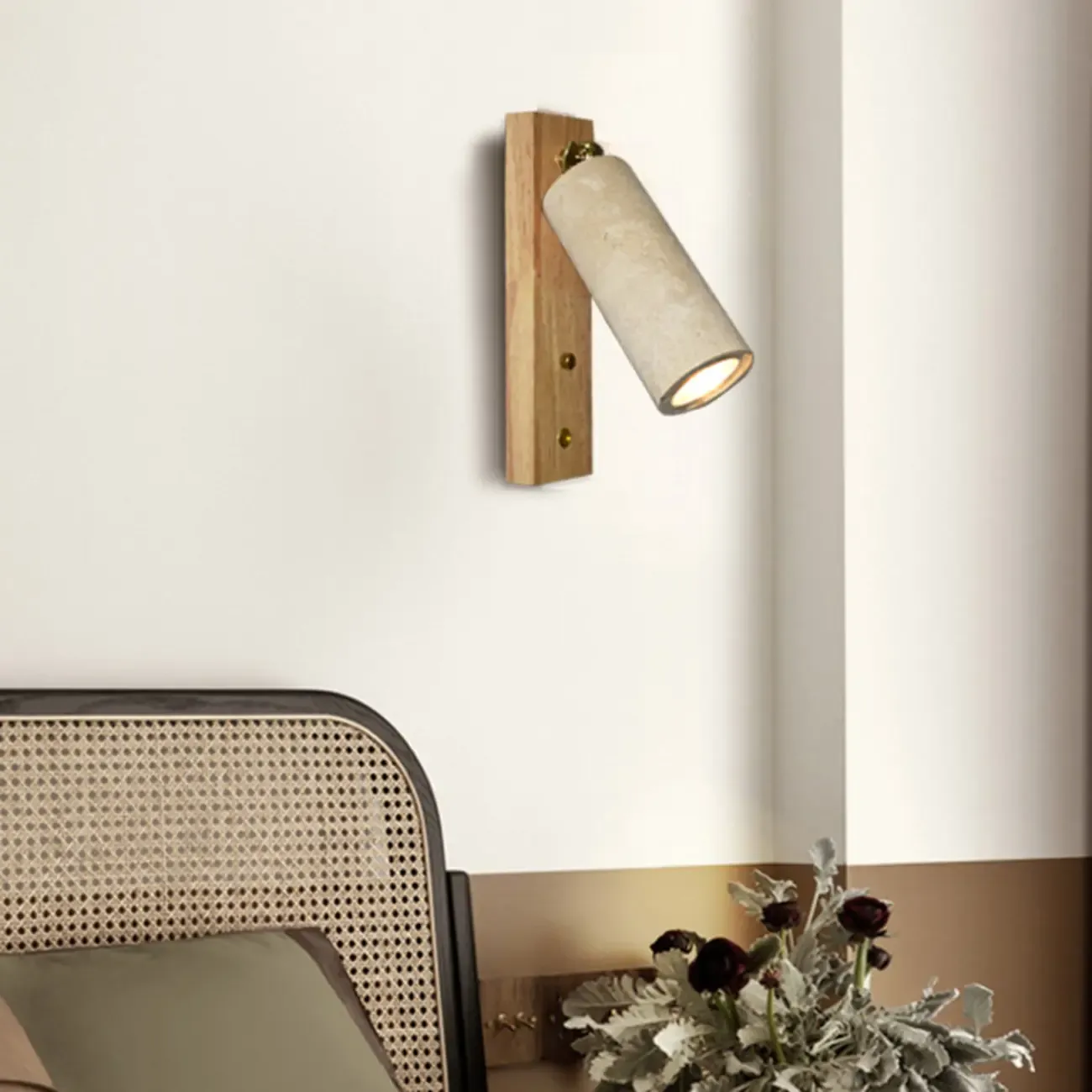 Minimalist Beige Stone Geometric Adjustable Wall Sconce Image - 5