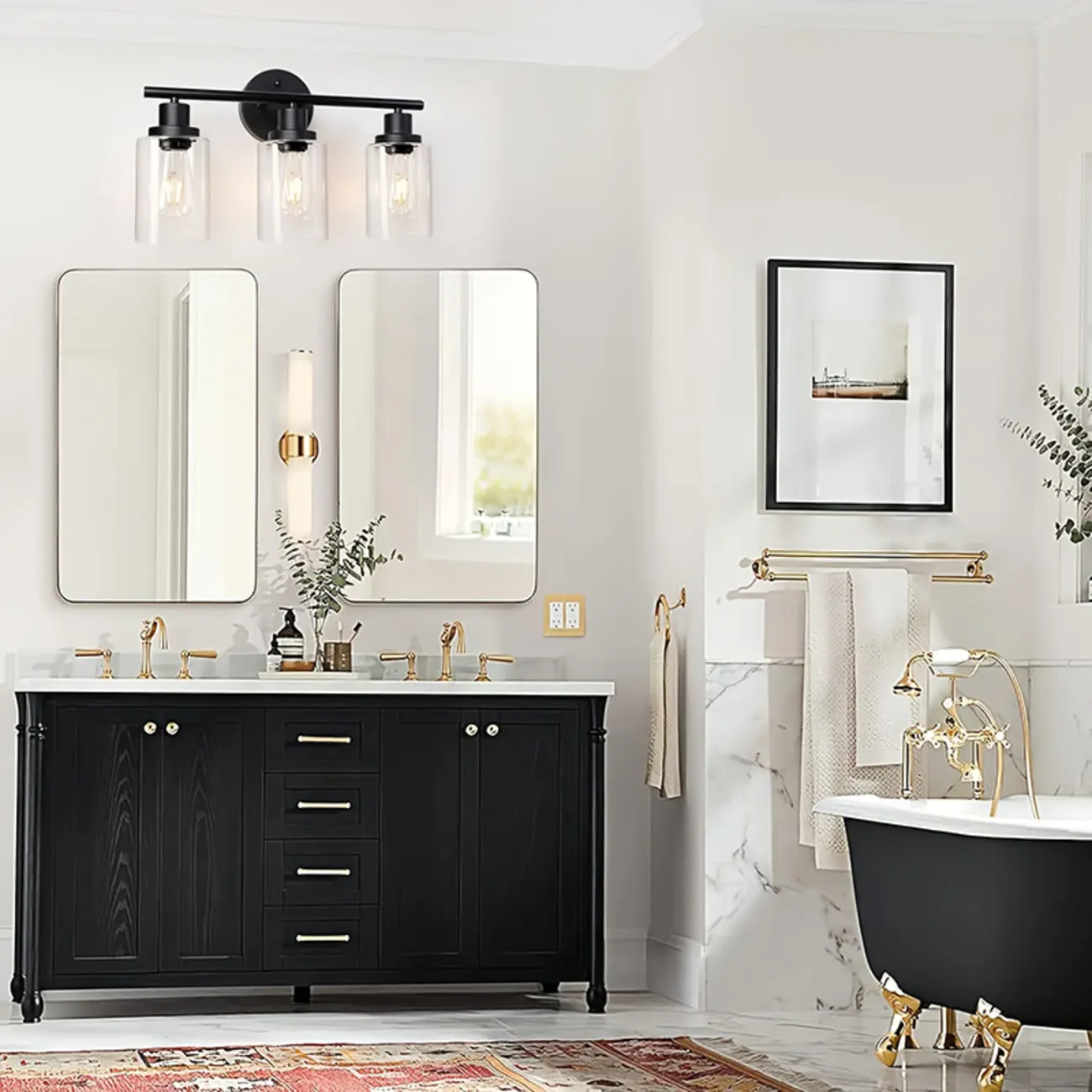 Industrial Metal Vanity Light with Glass Shade for Bedroom Image - 1 | homeyfad