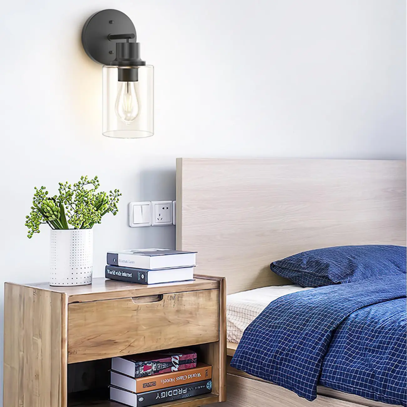 Industrial Metal Vanity Light with Glass Shade for Bedroom Image - 5 | homeyfad