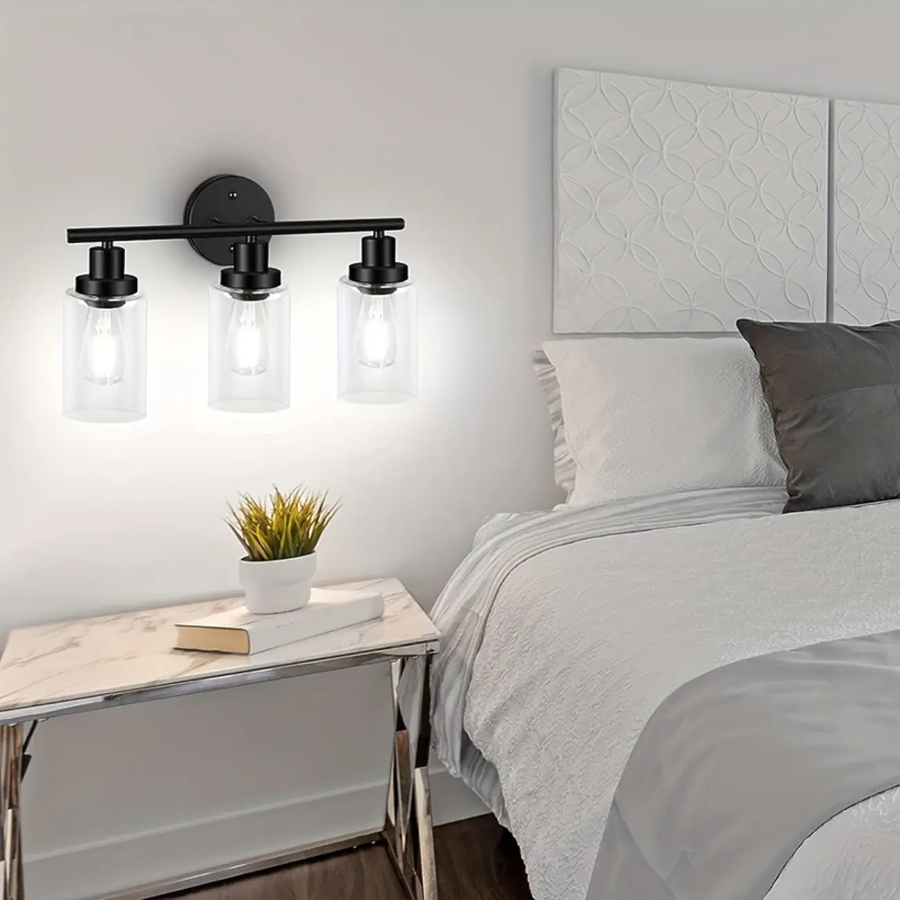 Industrial Metal Vanity Light with Glass Shade for Bedroom Image - 2 | homeyfad