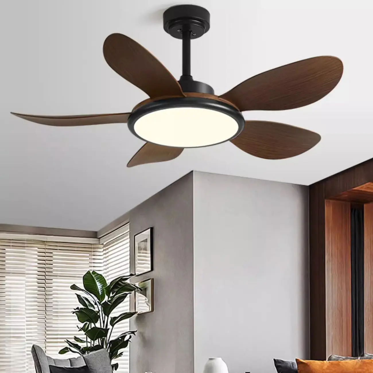 52" Black 5-Blade Dimmable LED Ceiling Fan with Light Image - 1 | homeyfad