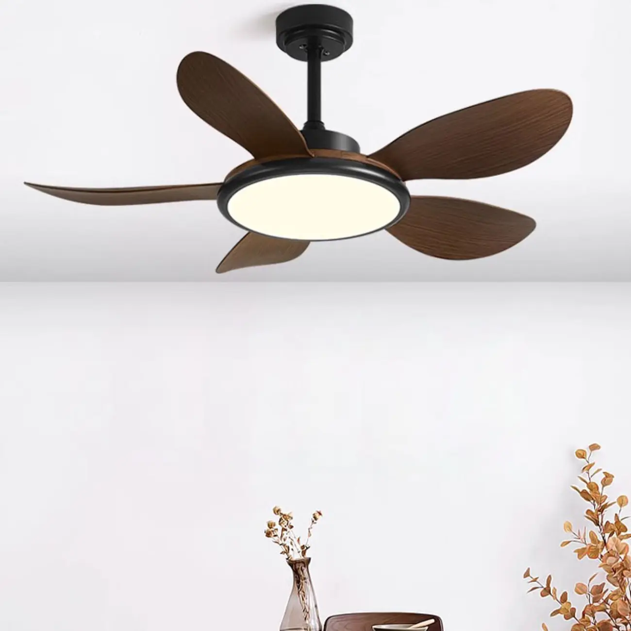 52" Black 5-Blade Dimmable LED Ceiling Fan with Light Image - 2 | homeyfad