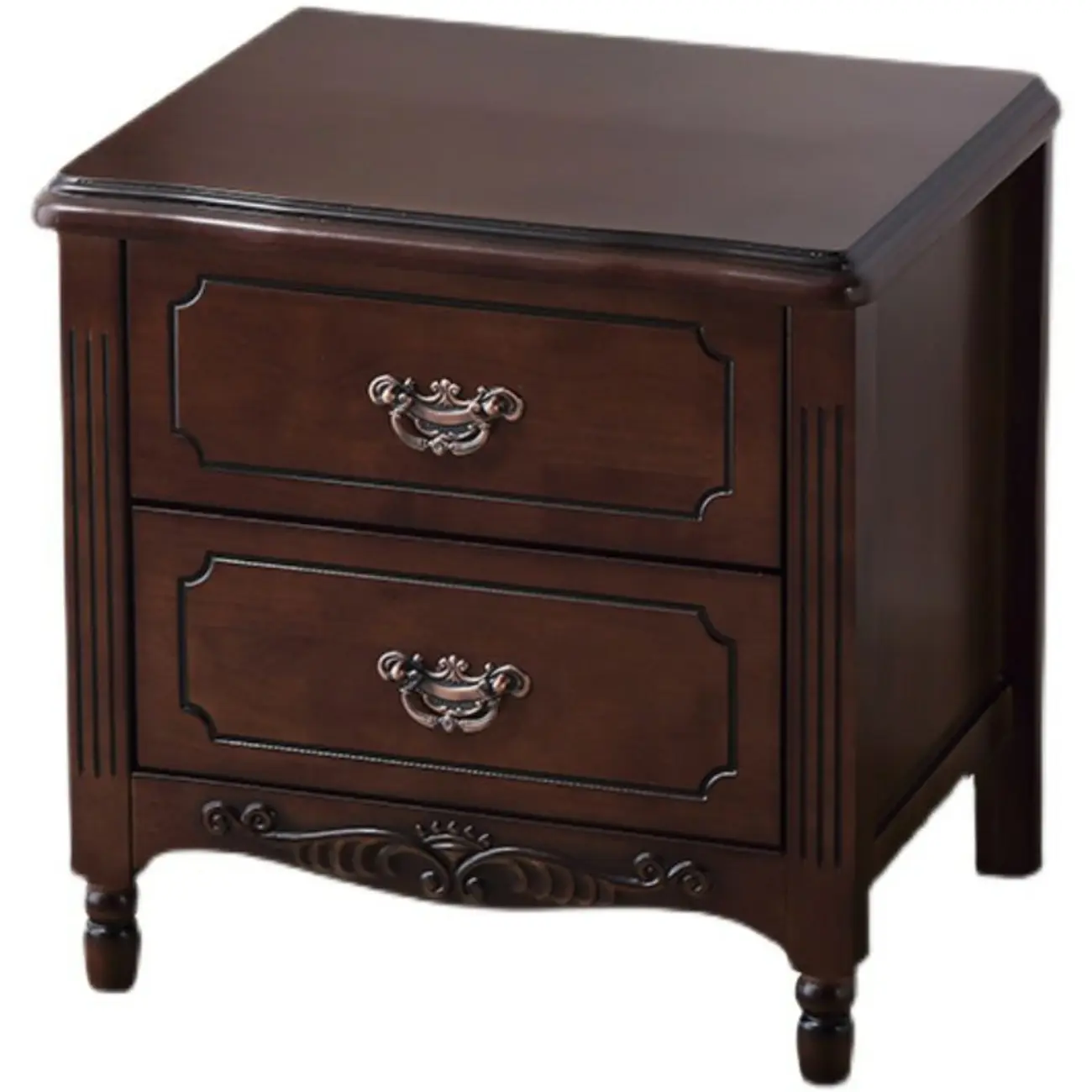 Classic Wood White Carved 2-Drawer Nightstand Image - 6 | homeyfad