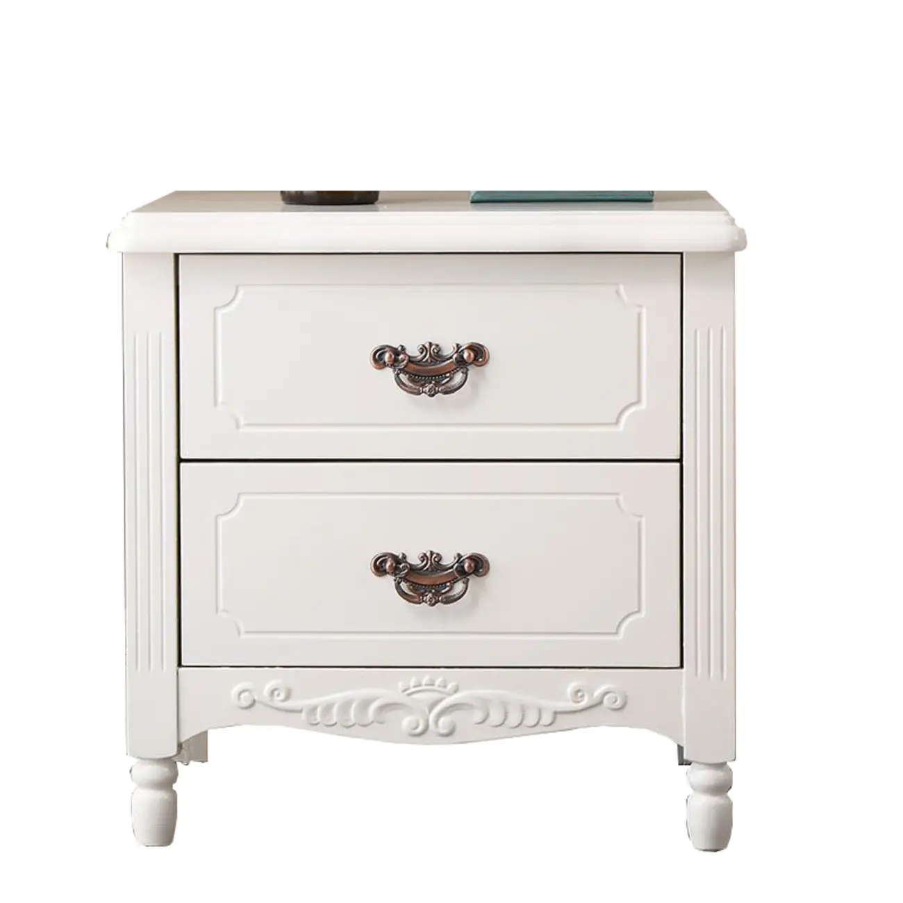 Classic Wood White Carved 2-Drawer Nightstand Image - 7 | homeyfad