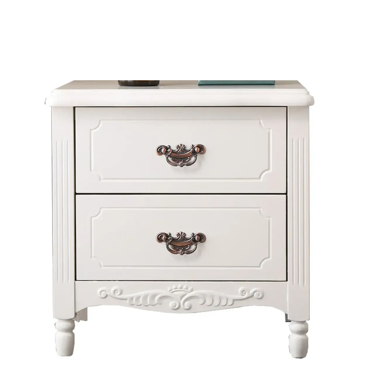 Classic Wood White Carved 2-Drawer Nightstand Image - 7